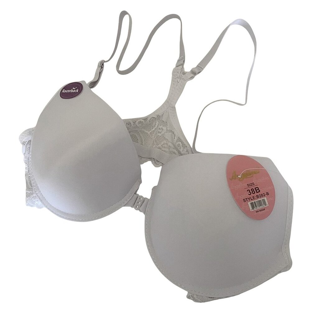 Angelina Lace Accent Lightly Padded Front Clasp Racerback Bra 38B